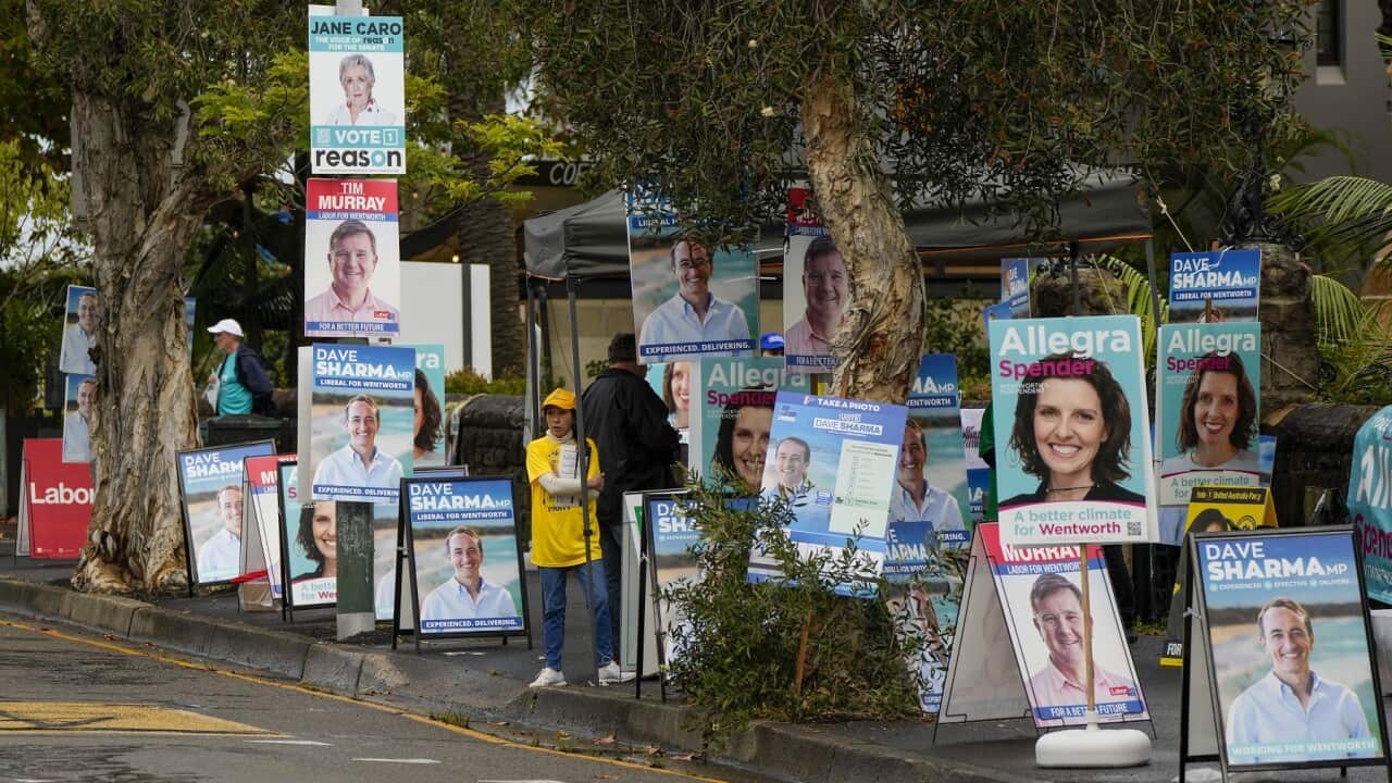 Billboards for candidates outside a polling station in Sydney