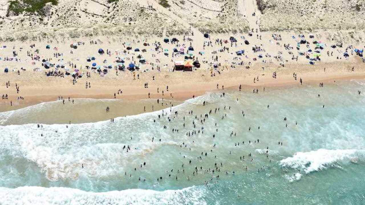 An aerial view of Green Hills Beach near Cronulla in Sydney on Christmas Day.
