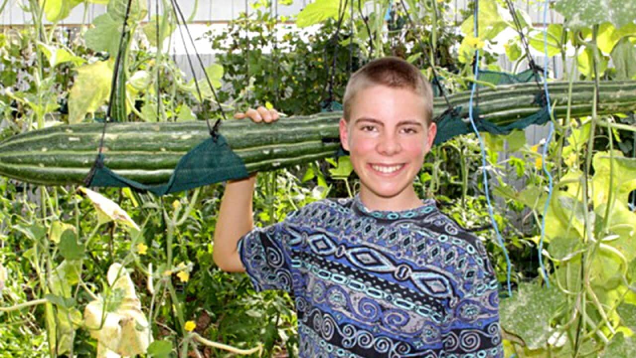 Keegan Meyers with his cucumber