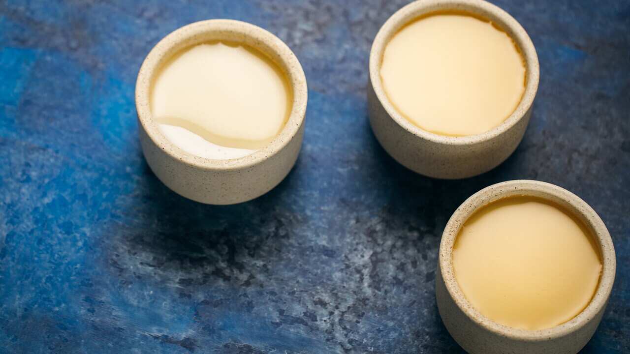 Alomnd Pudding Almond pudding with ginger and palm sugar syrup recipe | SBS The Cook ...