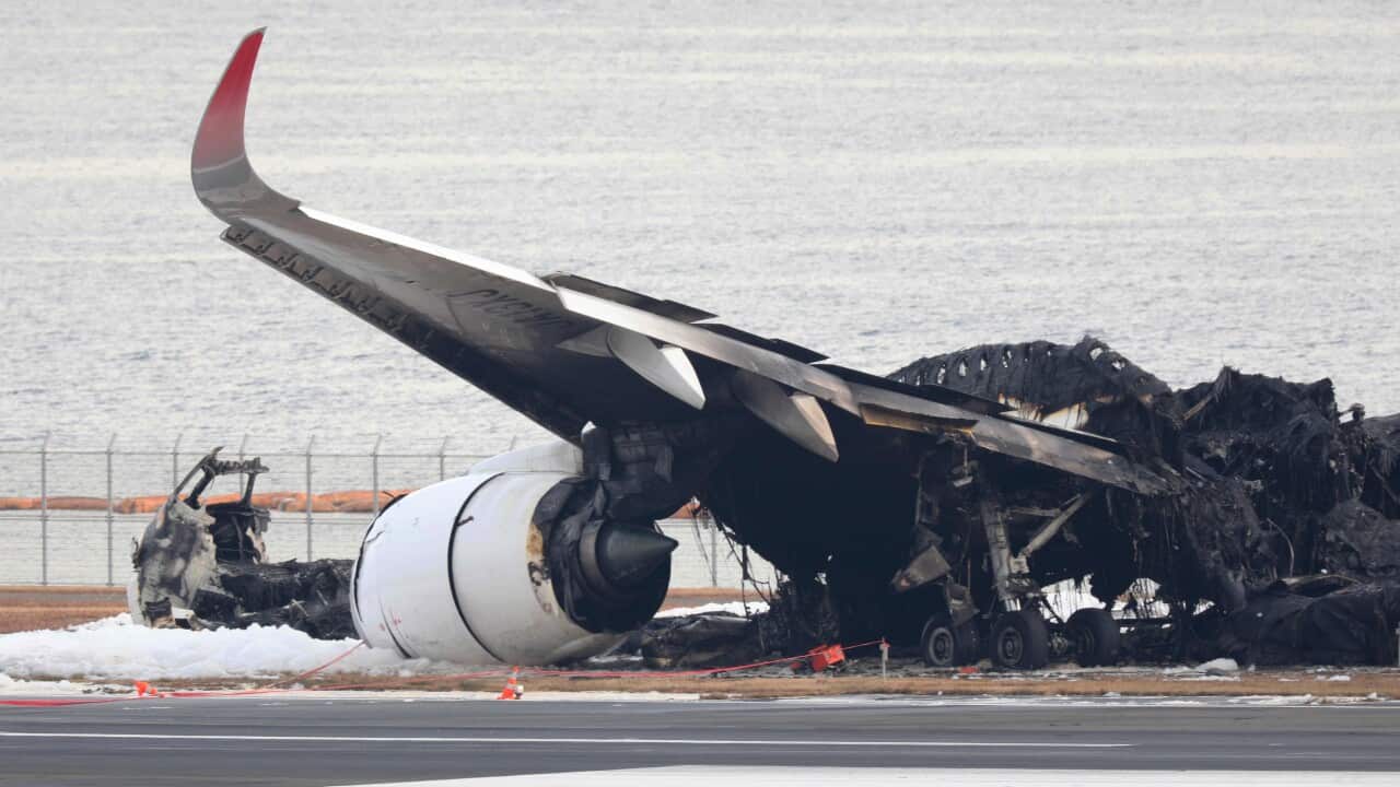 The wreckage of a plane after a crash.