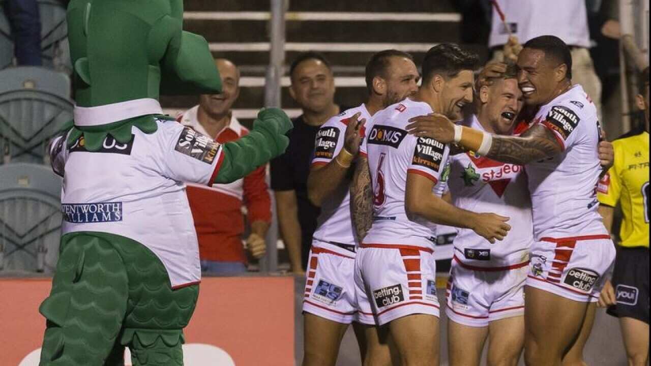 St George Illawarra celebrate Matthew Dufty's try.