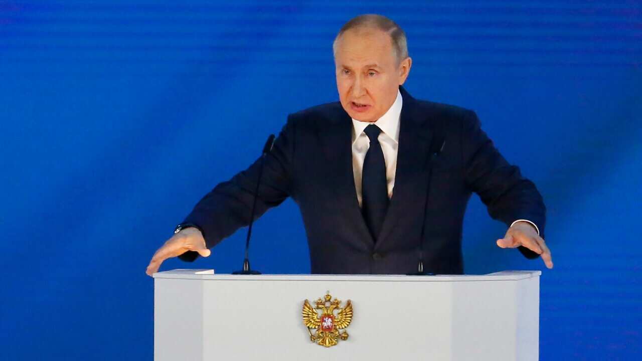Russian President Vladimir Putin gives his annual state of the nation address from Moscow
