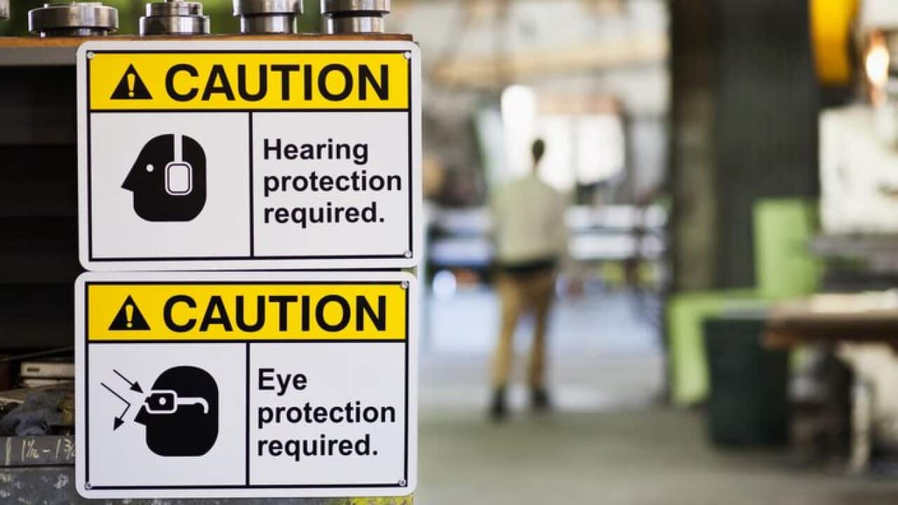 Close up of safety signs in factory