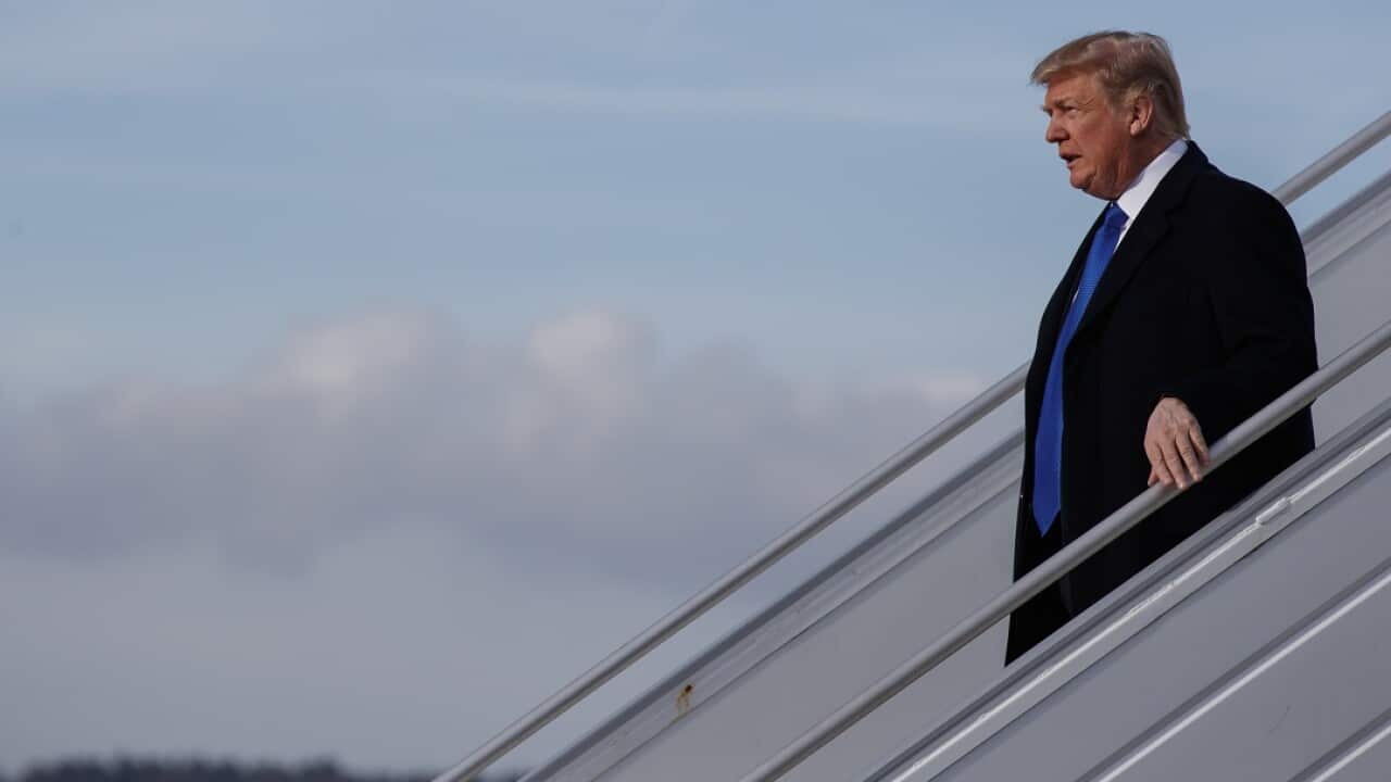 President Donald Trump arrives in Zurich.
