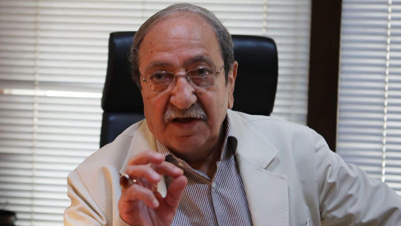 Veteran Syrian actor Duraid Lahham speaks during an interview in the capital Damascus on June 3, 2020. (Photo by LOUAI BESHARA / AFP) (Photo by LOUAI BESHARA/AFP via Getty Images)