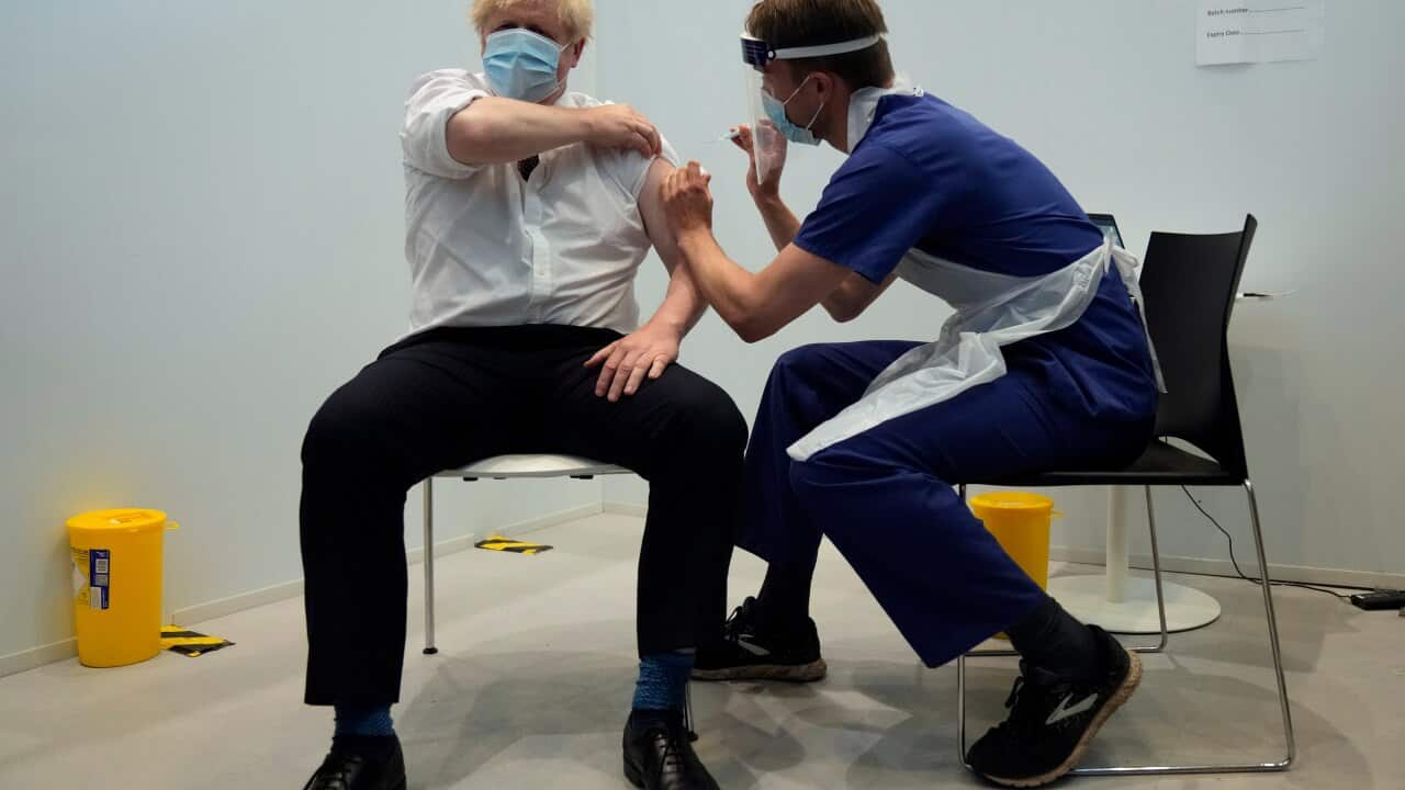 British PM Boris Johnson receives his second dose of the AstraZeneca vaccine