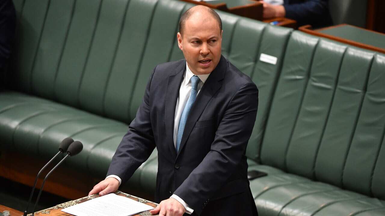 Treasurer Josh Frydenberg makes a ministerial statement to the House of Representatives at Parliament House in Canberra, Tuesday, May 12, 2020. (AAP Image/Mick Tsikas) NO ARCHIVING