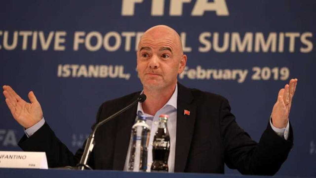 FIFA President Gianni Infantino speaks at the FIFA Executive Football Summit press conference in Istanbul, Turkey, 15 February 2019.