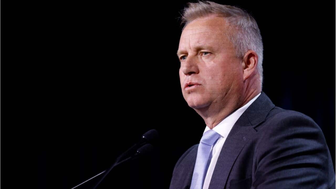Leader of the Tasmanian Liberal Party Jeremy Rockliff at the tally room in Hobart, Tasmania, Saturday, March 23, 2024. AAP.jpg