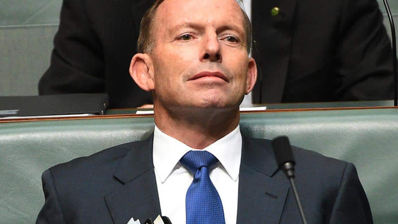 Former prime minister Tony Abbott during Question Time at Parliament House in Canberra on Tuesday, Dec. 1, 2015. (AAP Image/Mick Tsikas) NO ARCHIVING