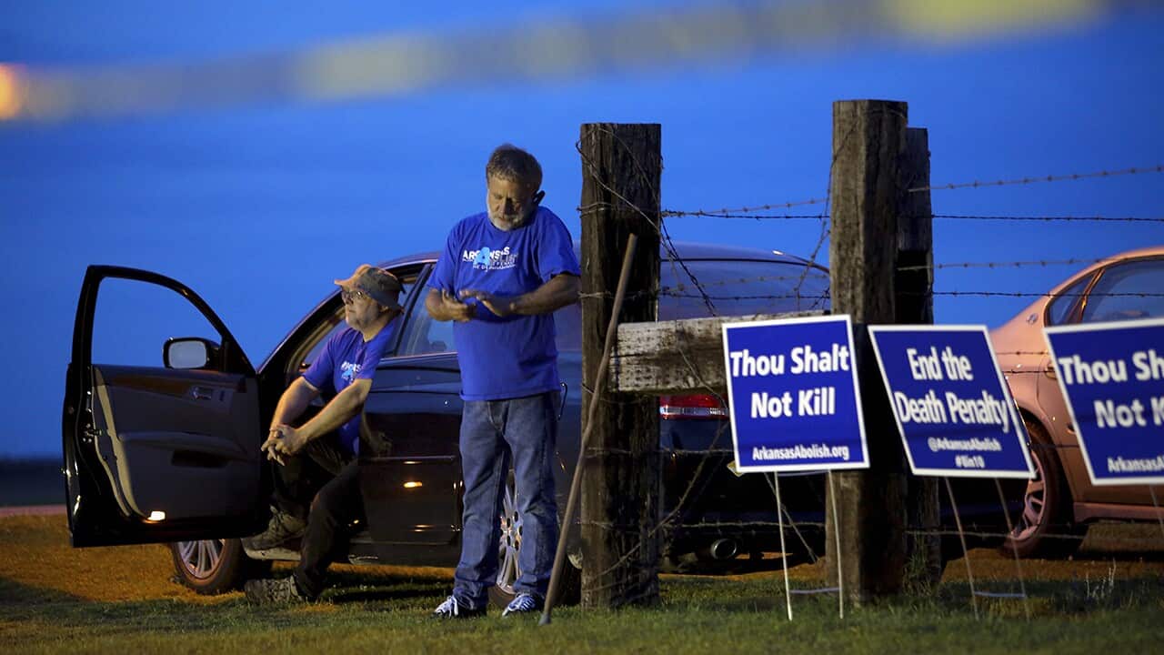 Anti-death penalty supporters Abraham Bonowitz