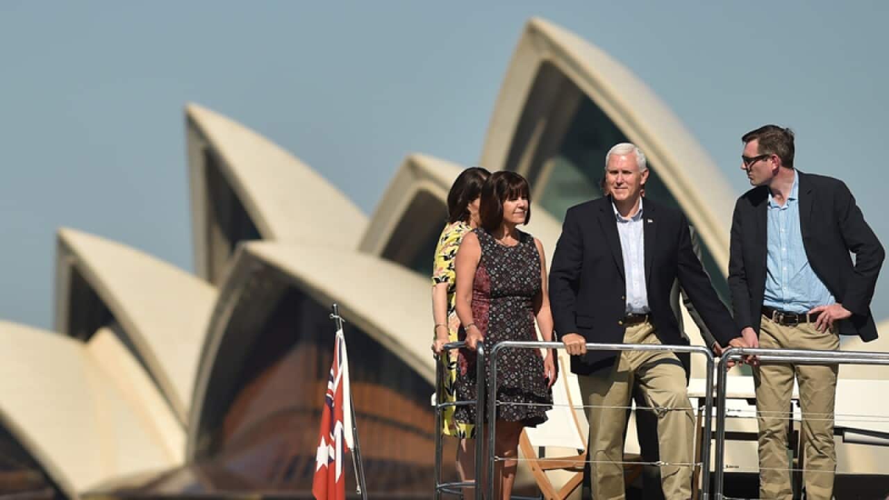 U.S. Vice President Mike Pence (2nd-R) and his wife in Sydney