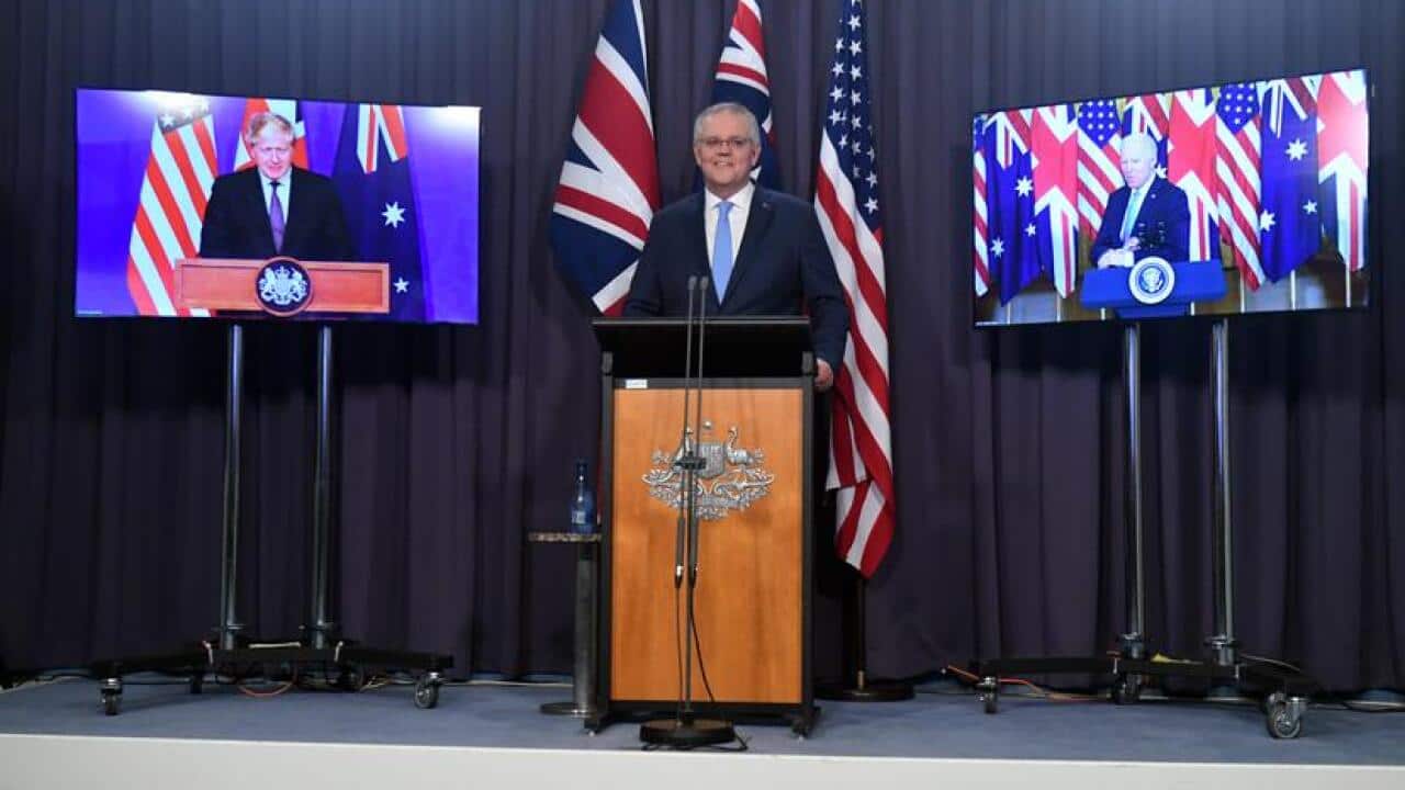 PM Scott Morrison makes the AUKUS announcement.