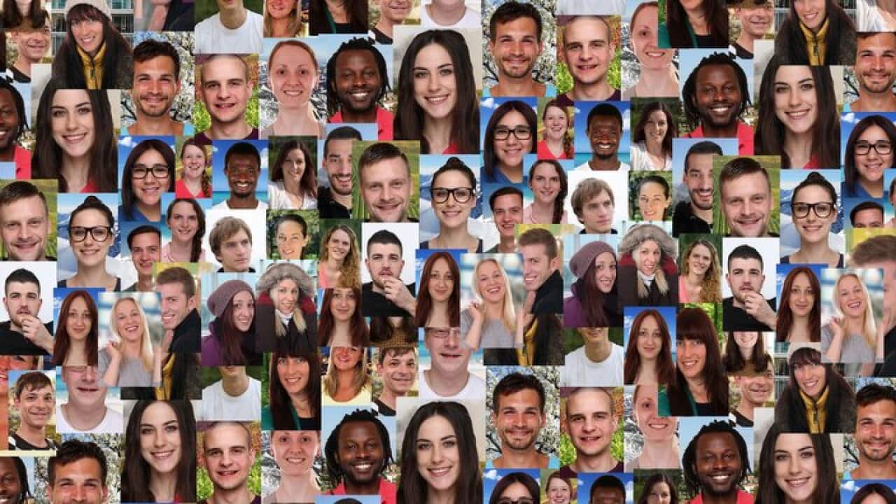 Background collage group of multiracial young people social media