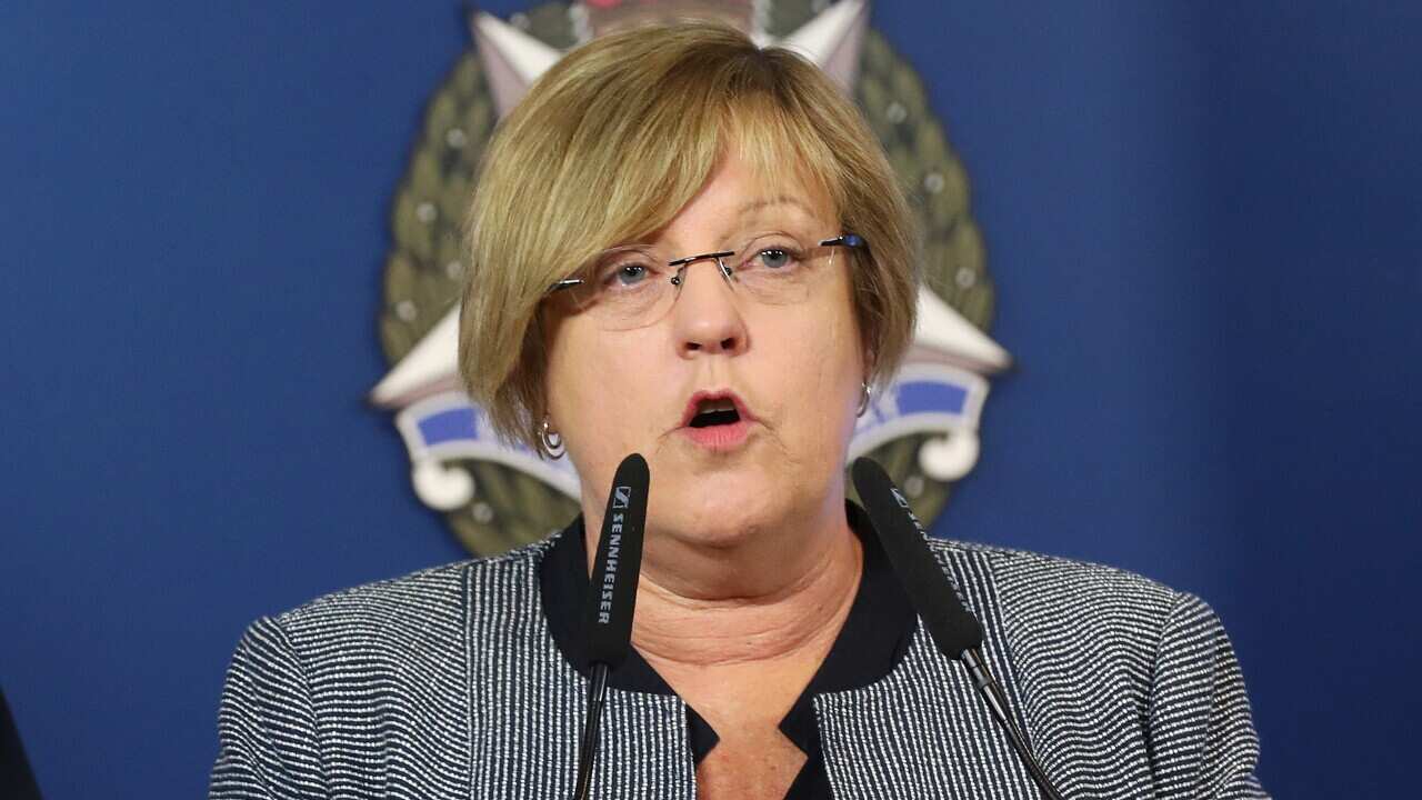 Victorian Police Minister Lisa Neville holds a press conference regarding African youth crime in Melbourne, Tuesday, January 2, 2018. (AAP Image/David Crosling)