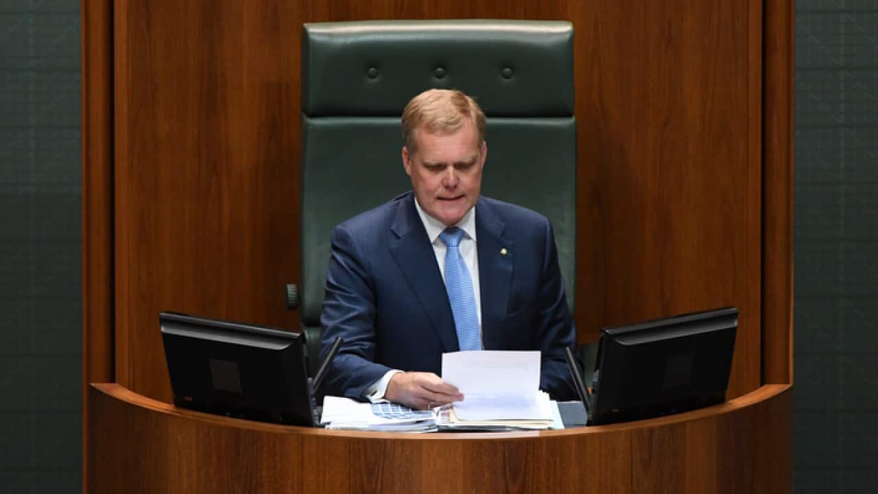 Speaker Tony Smith during Question Time in the House of Representatives at Parliament House in Canberra