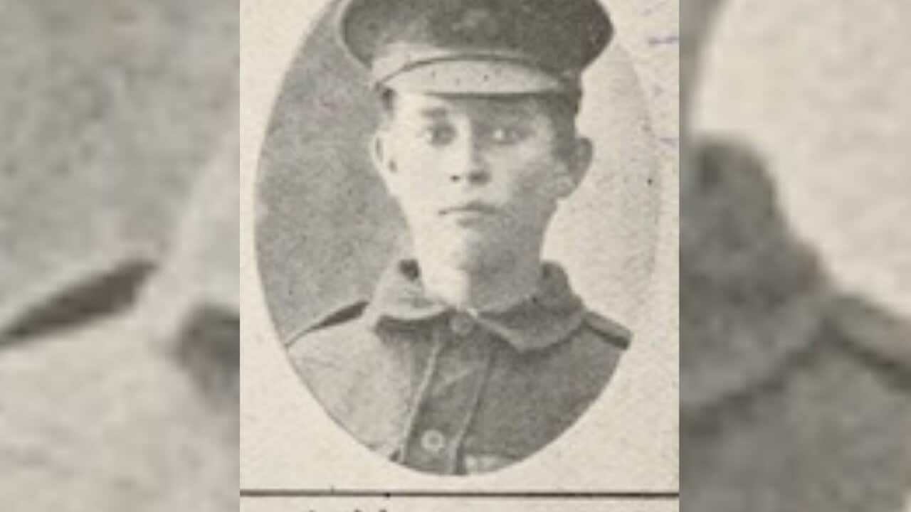 Private Valentine Hare, one of the soldiers photographed in The Queenslander Pictorial, supplement to The Queenslander, 1917 (John Oxley Library, State Library of Queensland 2016).jpg