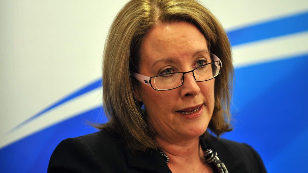 Sex Discrimination Commissioner, Elizabeth Broderick, speaks at a press coference in Sydney on Wednesday, Aug. 22, 2012. (AAP Image/Paul Miller)