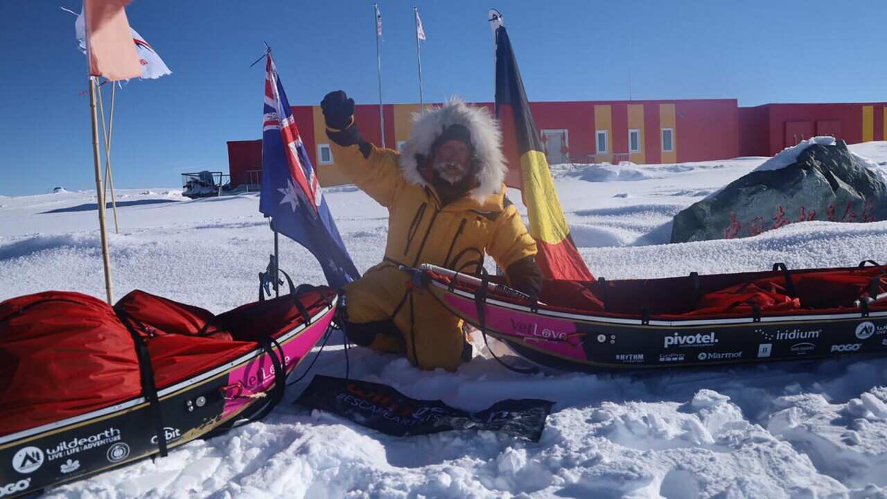 Australian explorer Geoff Wilson after reaching the Antarctic Plateau summit.