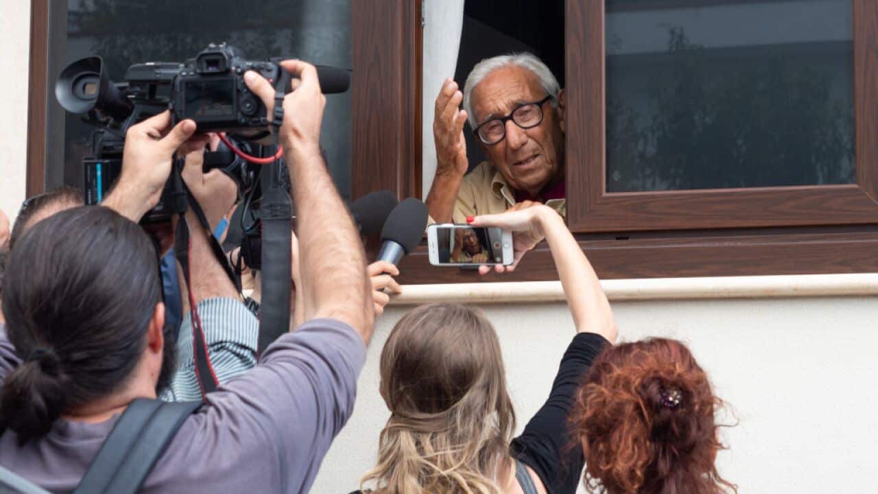 The father of Domenico Lucano mayor of Riace, during the demonstration in support of the mayor Domenico Lucano.