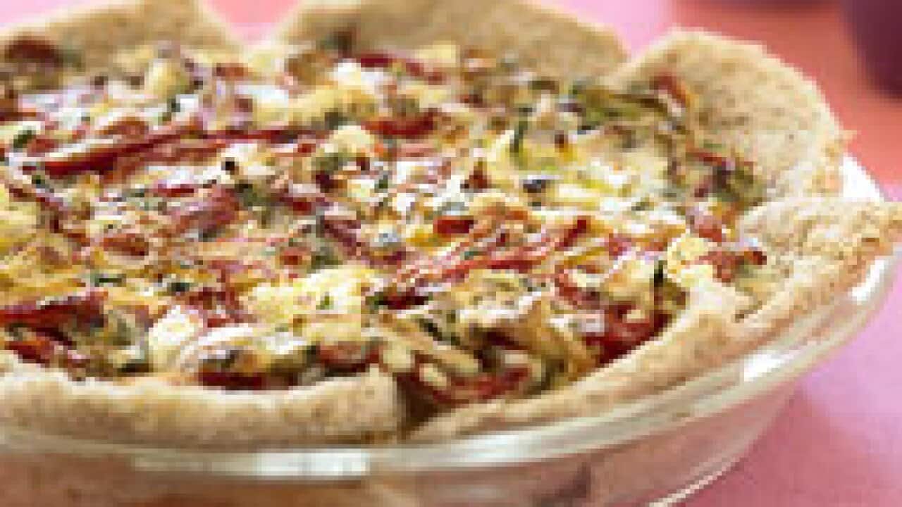 Roasted capsicum, leek and oregano tart