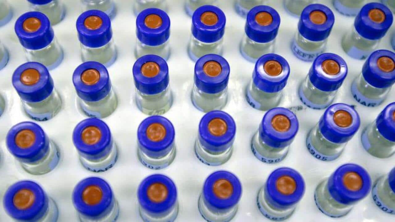 Samples await drug-testing in a lab