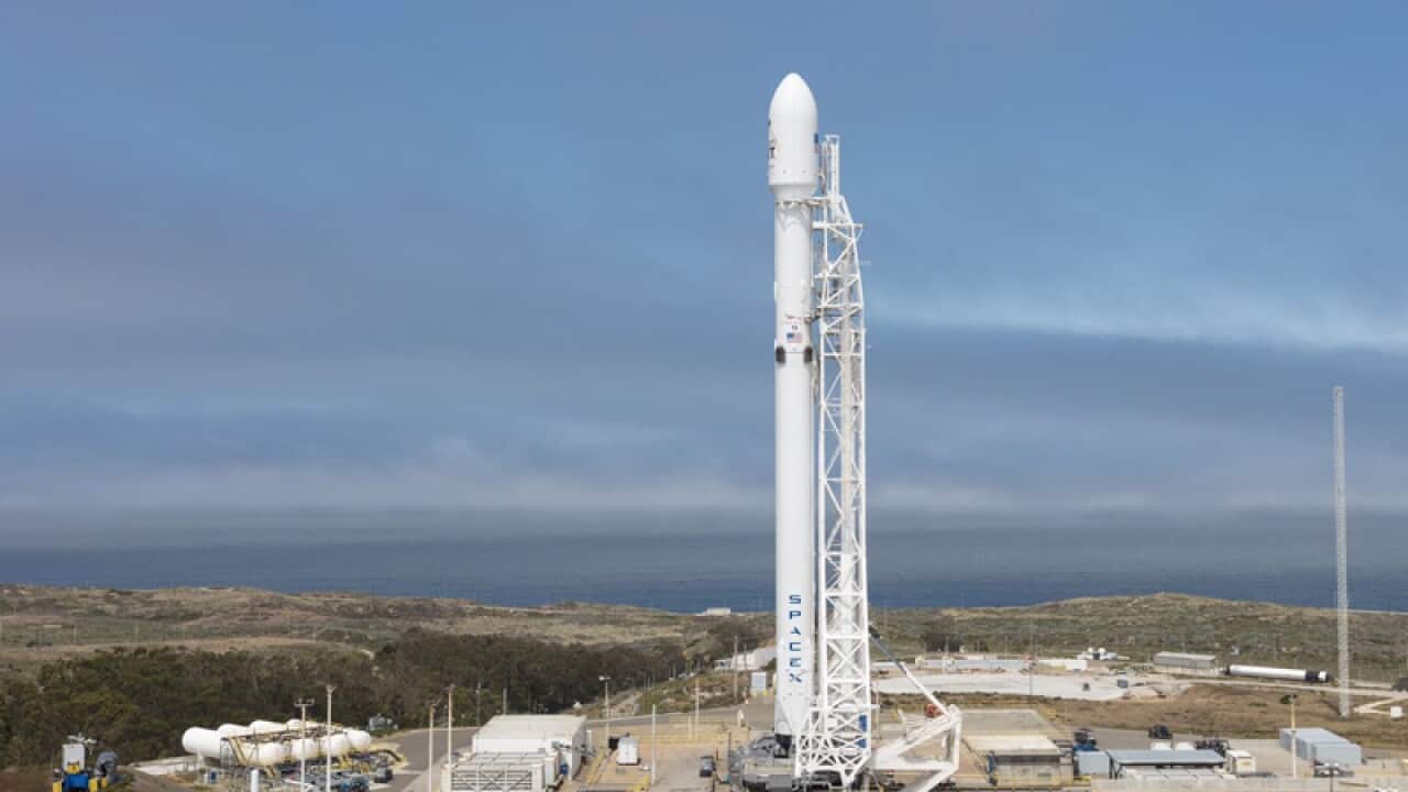 A SpaceX Falcon 9 rocket at Vandenberg Air Force Base, California