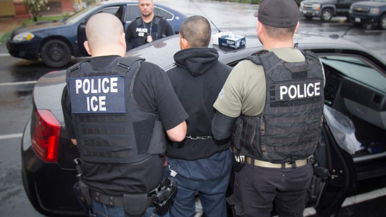 File image from the US Immigration and Customs Enforcement of the arrests of illegal immigrants in early February