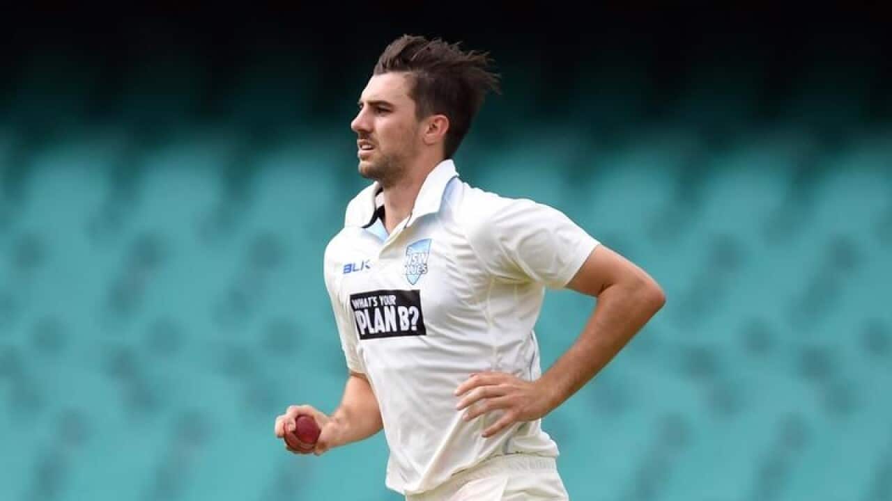 Pat Cummins bowls during the Sheffield Shield match.