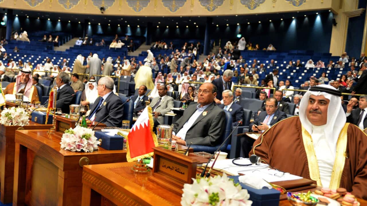 Dignitaries attend the closing session of the Arab League Summit
