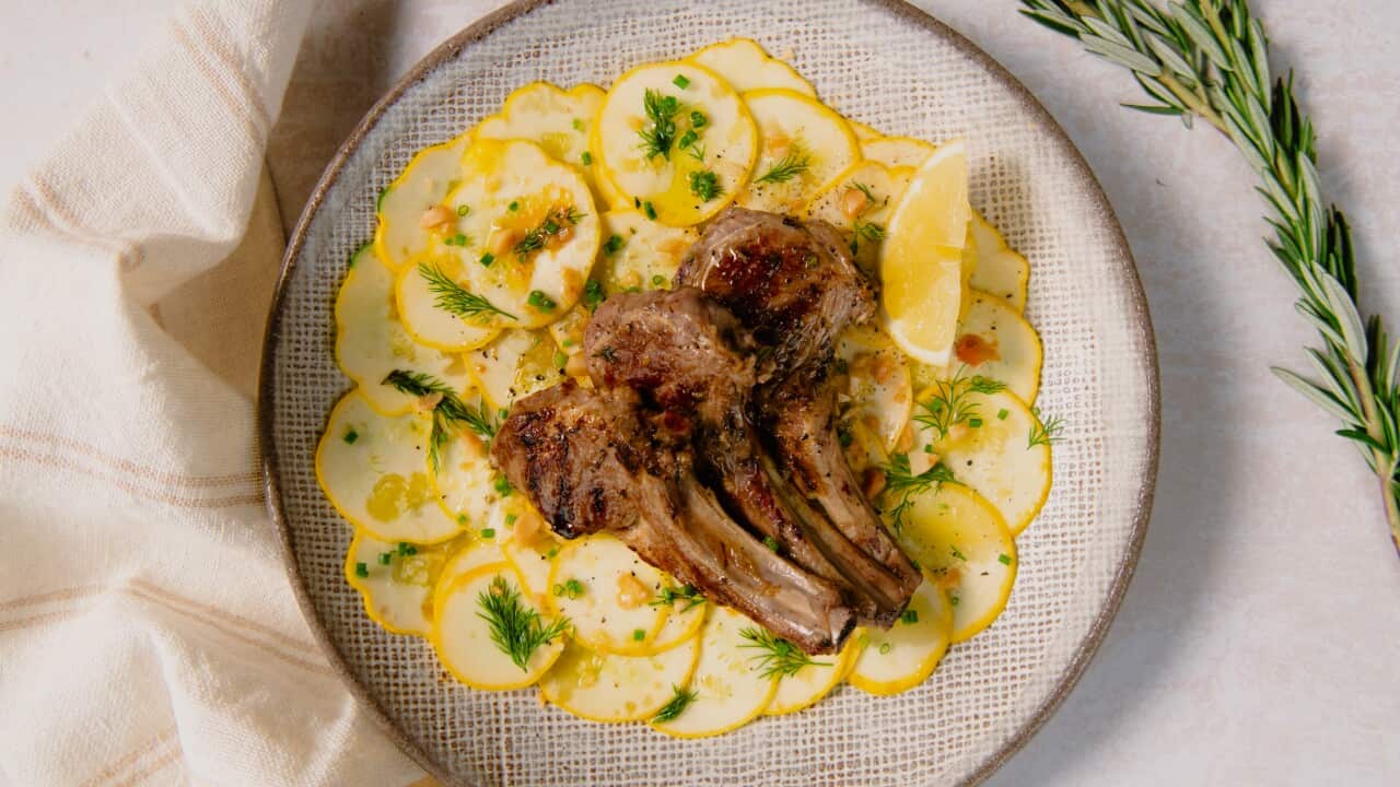 Lemon & garlic lamb with squash salad
