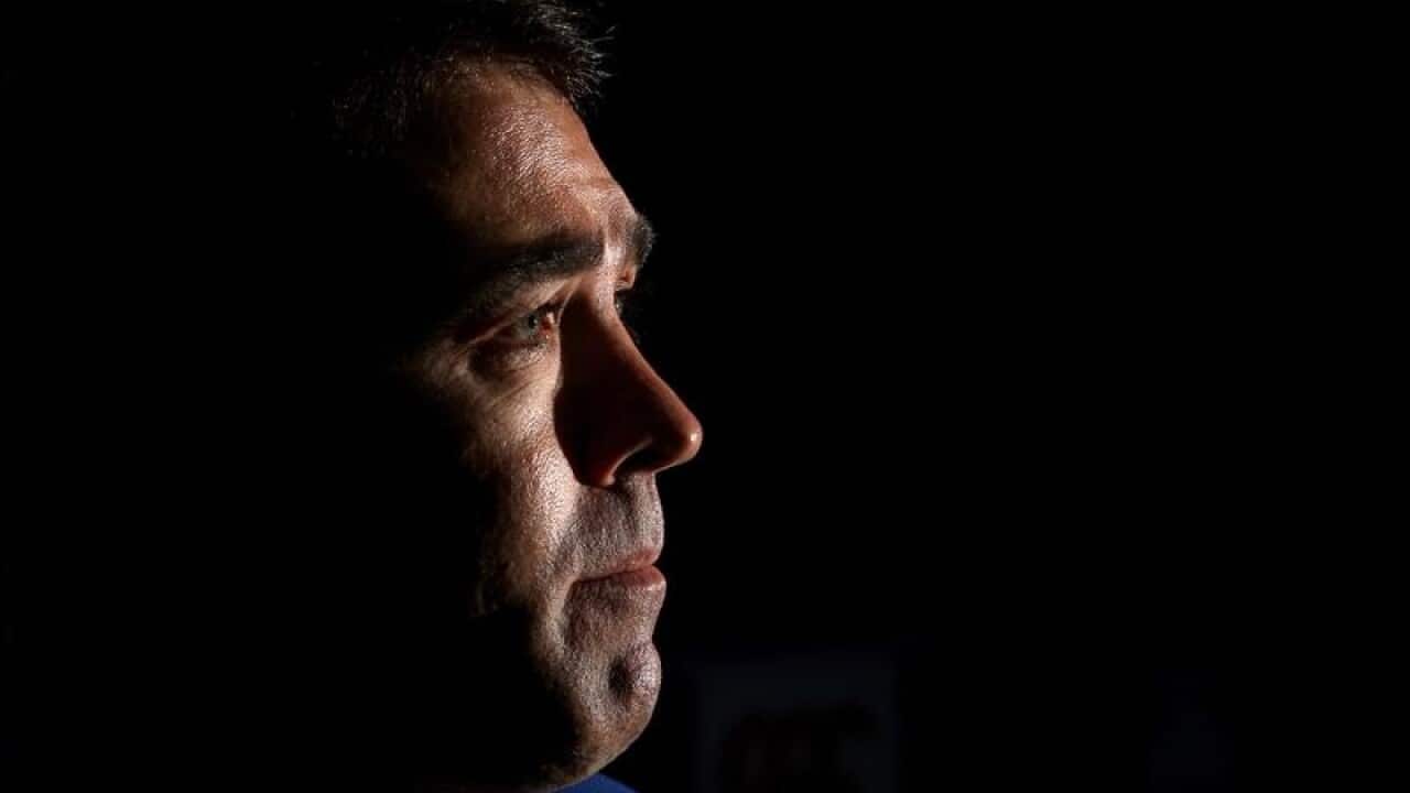 Kangaroos coach Brad Scott speaks at the press conference