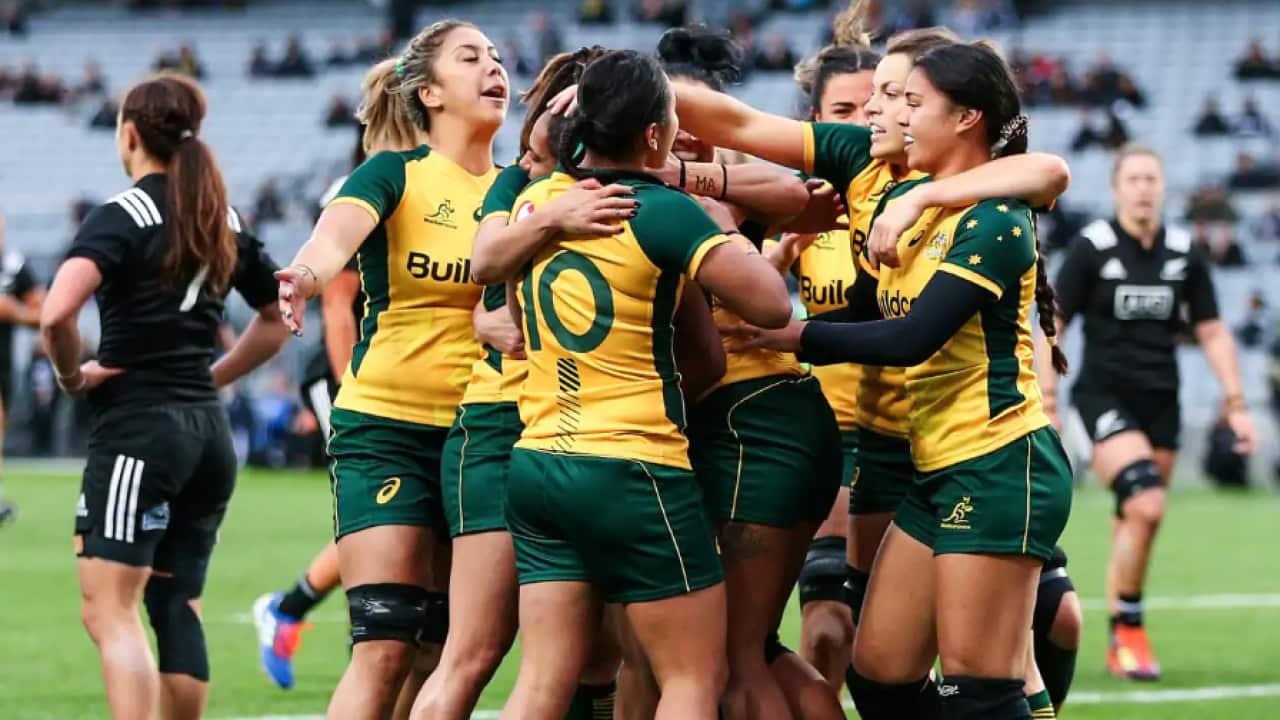 Players from the Australian women's rugby union team, the Wallaroos, pictured in 2017.