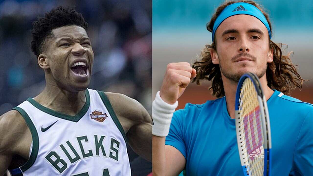 Giannis Antetokounmpo and Stefanos Tsitsipas.