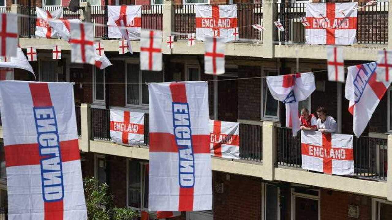 England flags are put up on the Kirby Estate in Bermondsey, London, where residents are showing their support for England during the World Cup tournament in Russia.