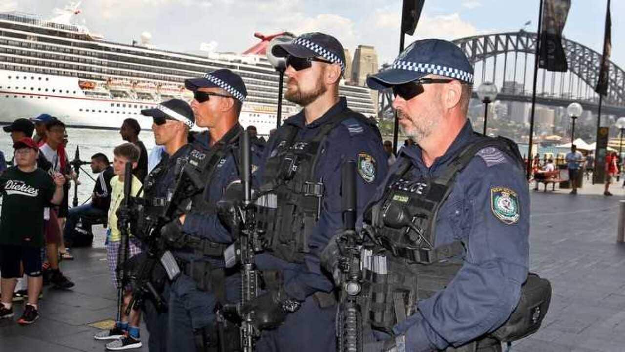 Police in front of the Sydney harbour bridge