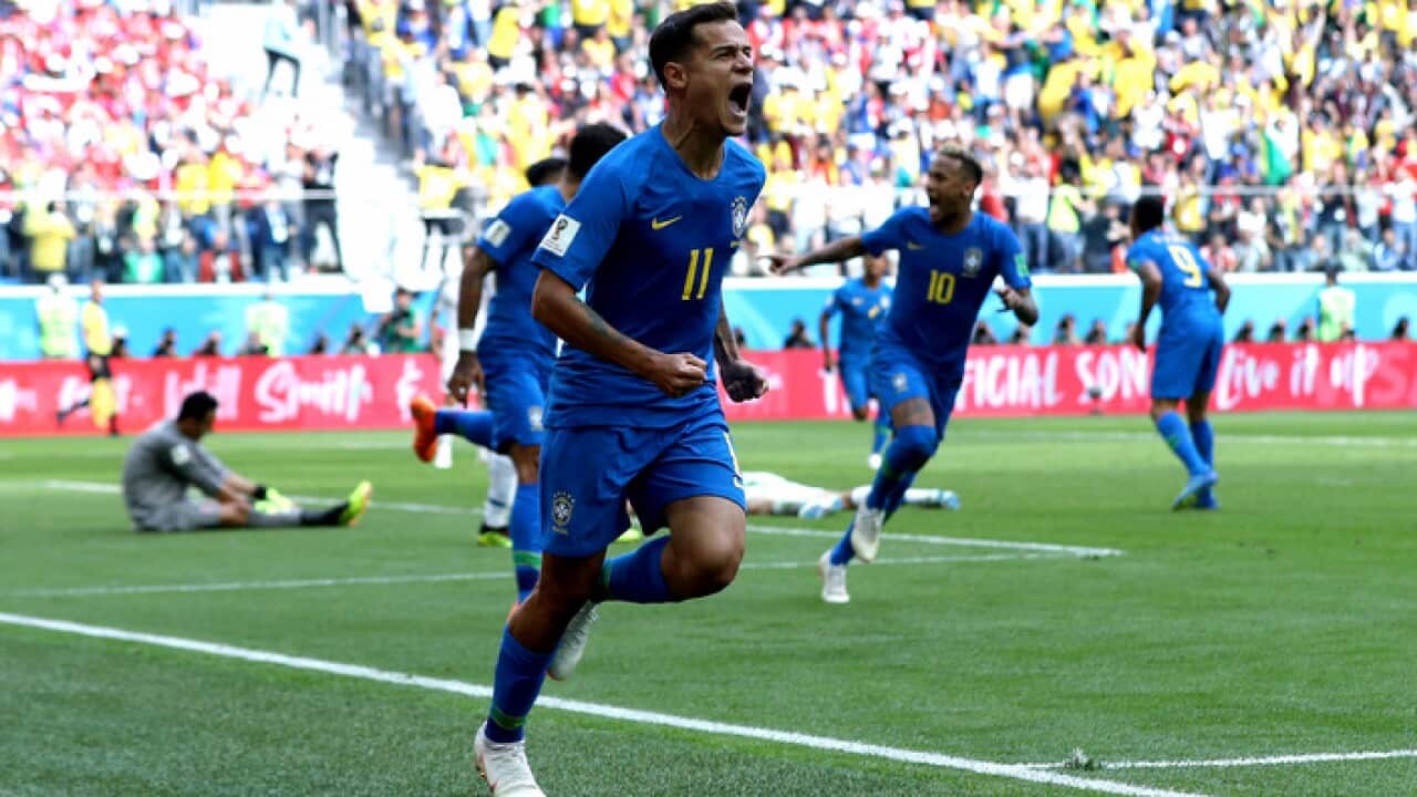 Philippe Coutinho of Brazil celebrates after scoring against Costa Rica Group E - 2018 FIFA World Cup Russia