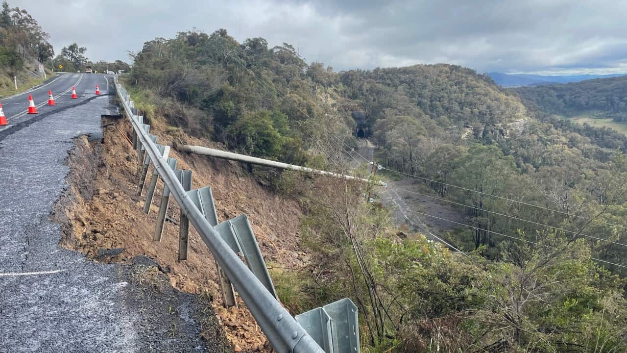 A damaged road at Pearsons Lookout, NSW.