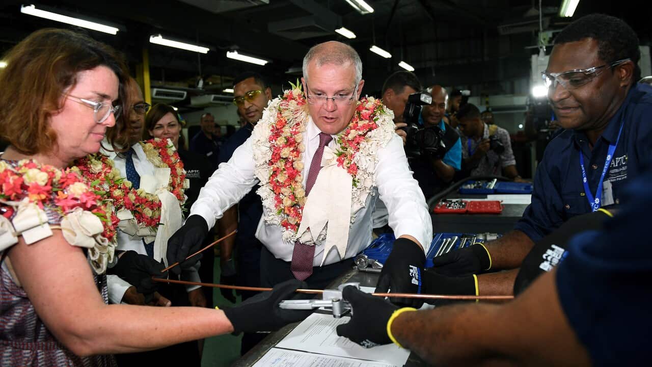 Prime Minister Scott Morrison and assistant Minister for International Development and the Pacific Anne Ruston in Suva, Fiji.