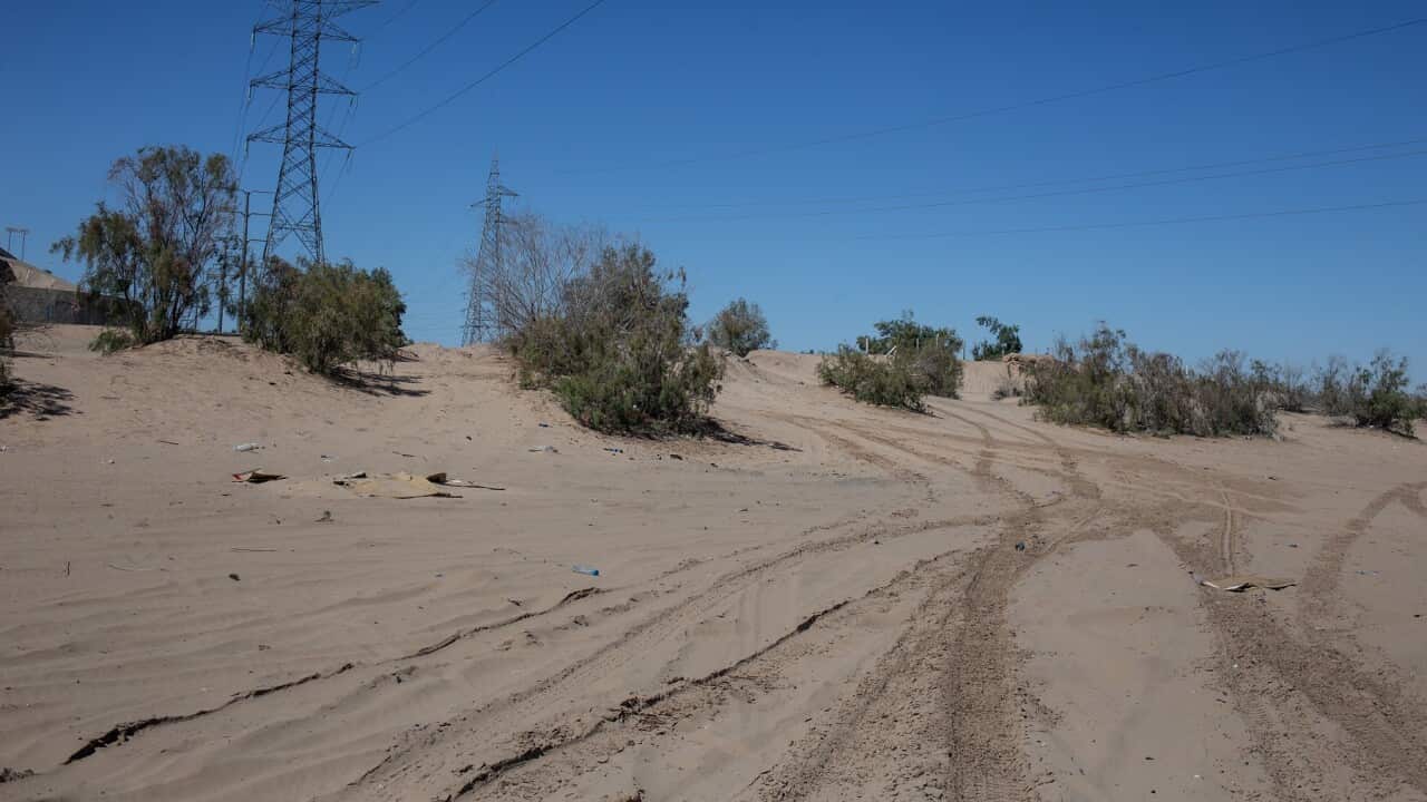 The Colorado River dry riverbank near the US-Mexico Border