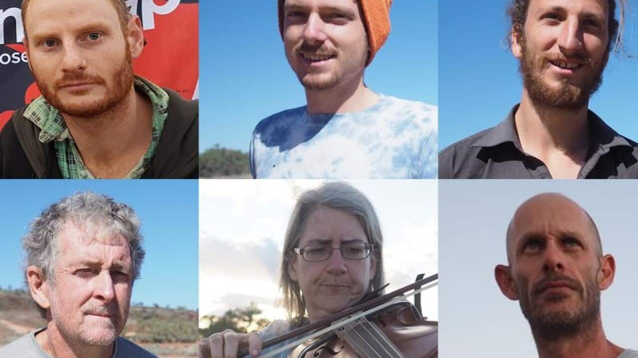 A composite of six supplied images obtained of Six 'peace pilgrims'.