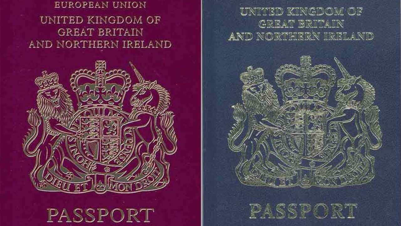 British passports will change colour after October 2019 in a return to the UK's 'old blue' model.