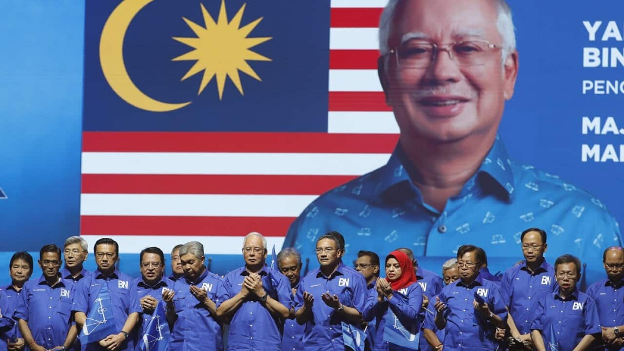 Najib Razak on the campaign trail in April.