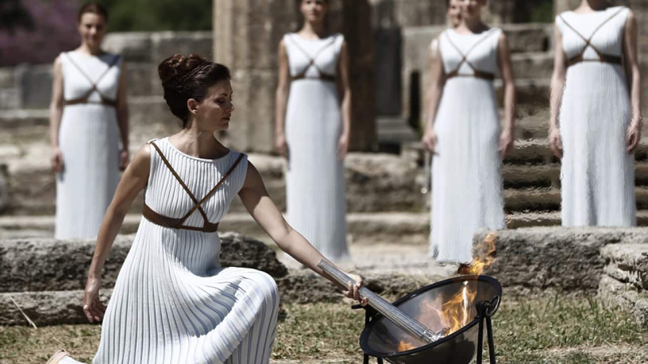 The torch lighting ceremony in Greece