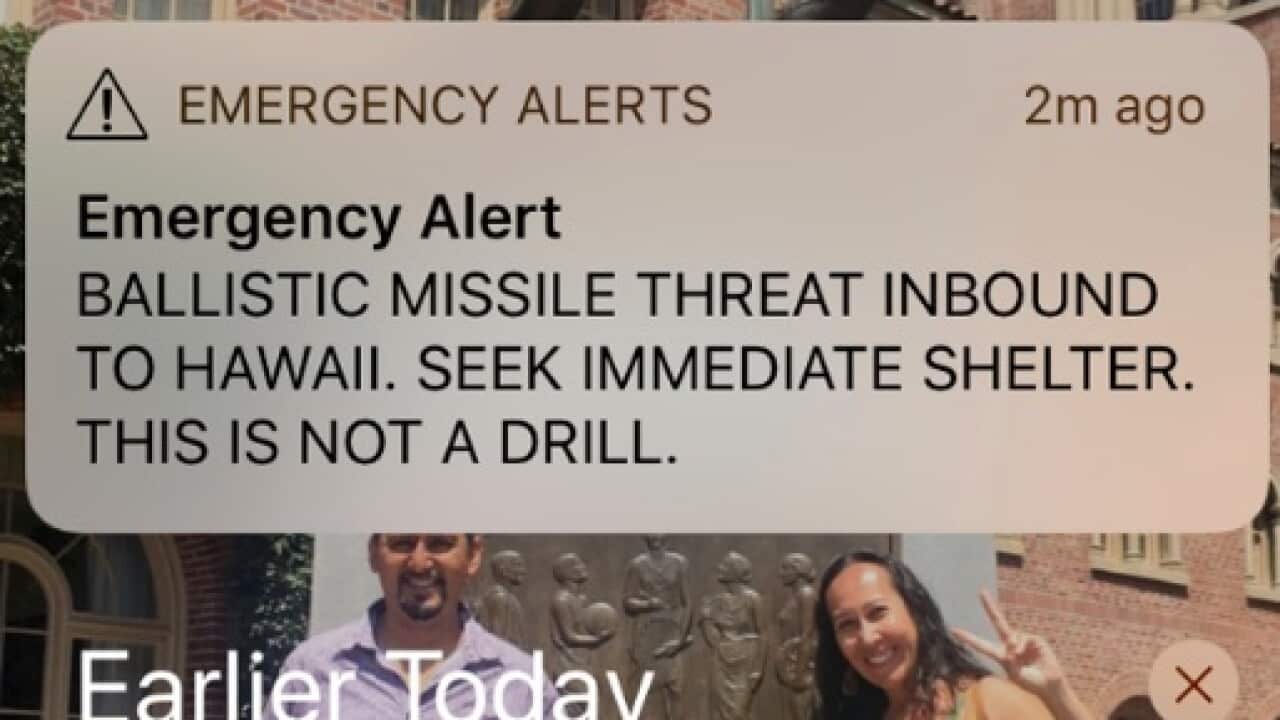 This smartphone screen capture shows a false incoming ballistic missile emergency alert sent from the Hawaii Emergency Management (AAP)