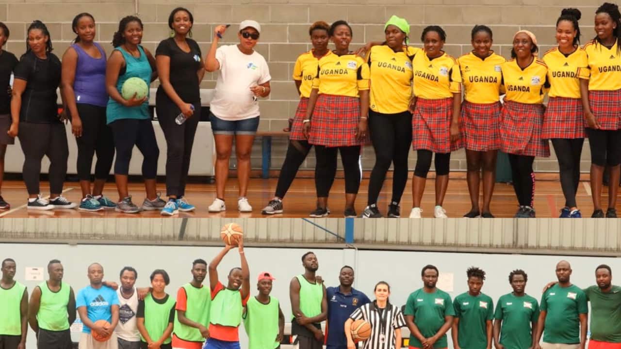 Different countries posing for a photo before the game starts.