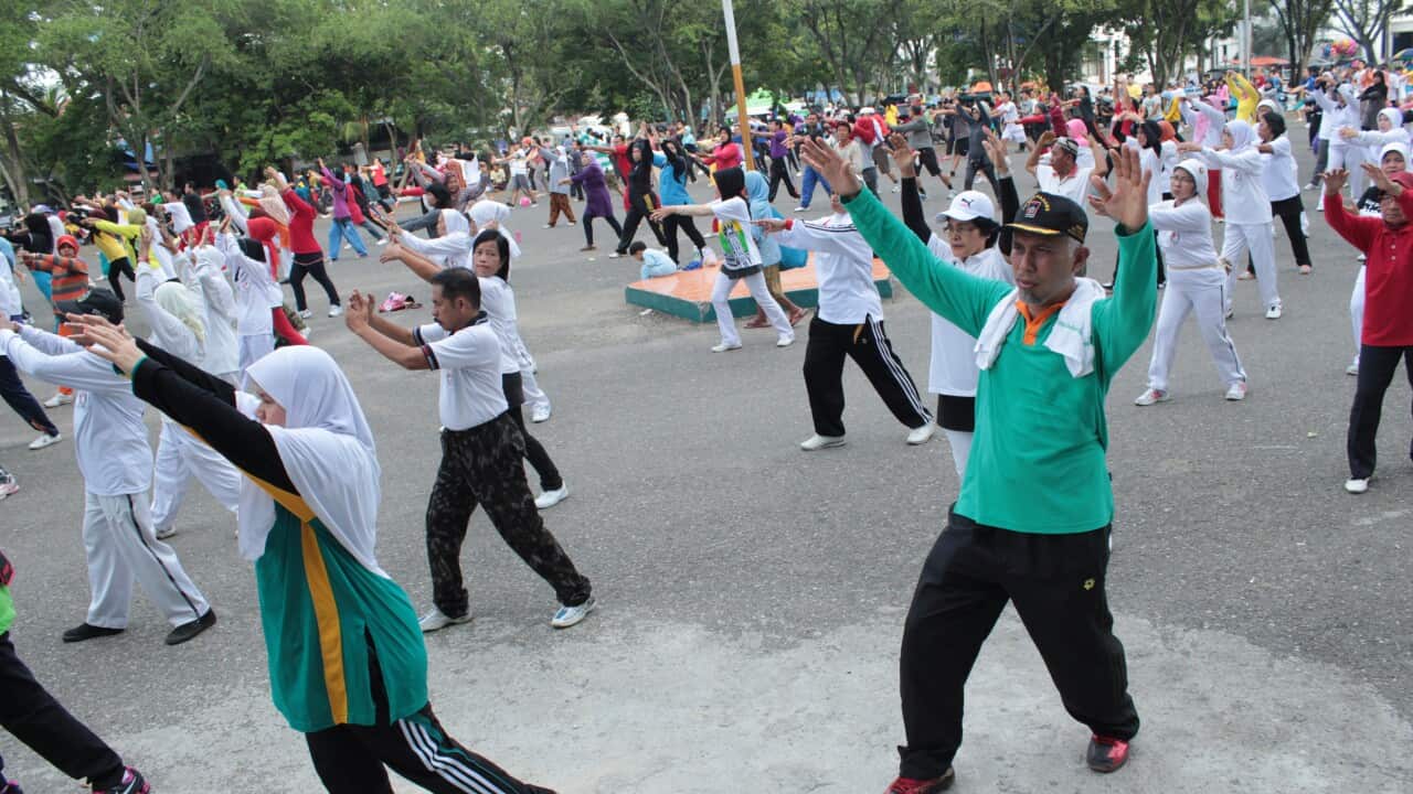 Morning exercise in the community.