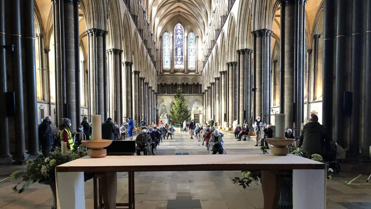 The vaccination centre in Salisbury cathedral