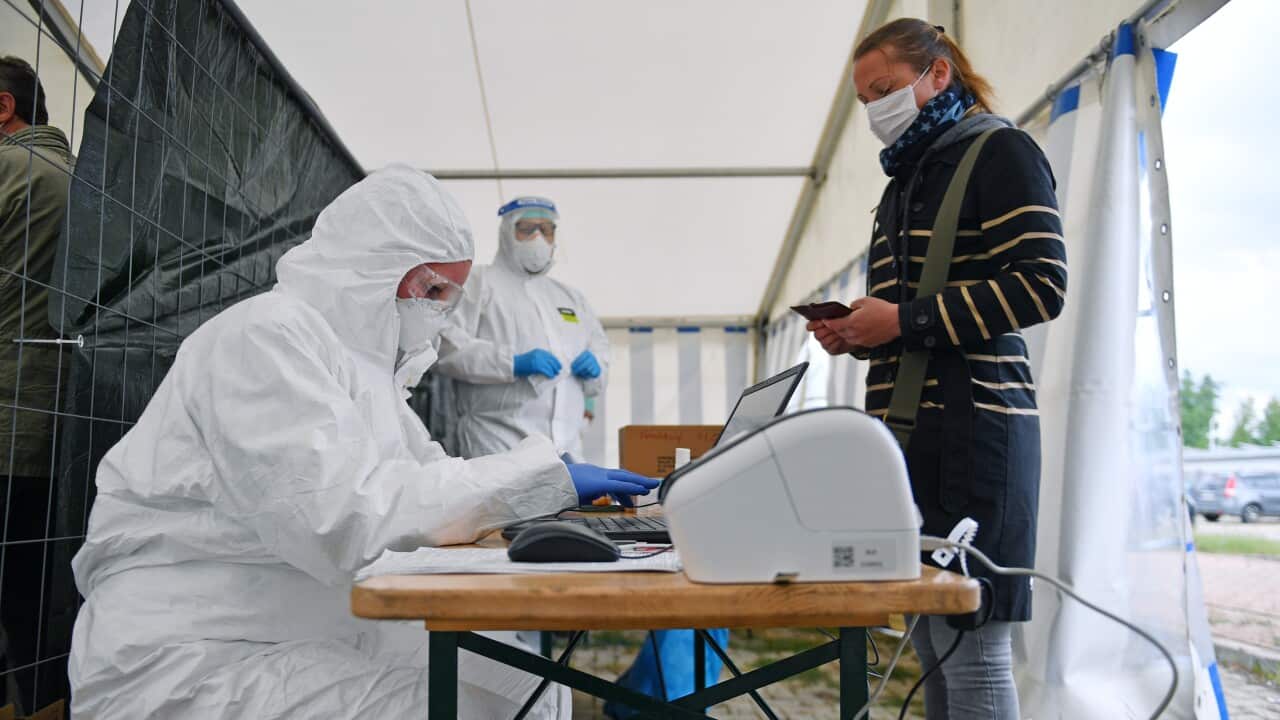 A file photo of a COVID-19 testing clinic in the German state of Saxony-Anhalt.